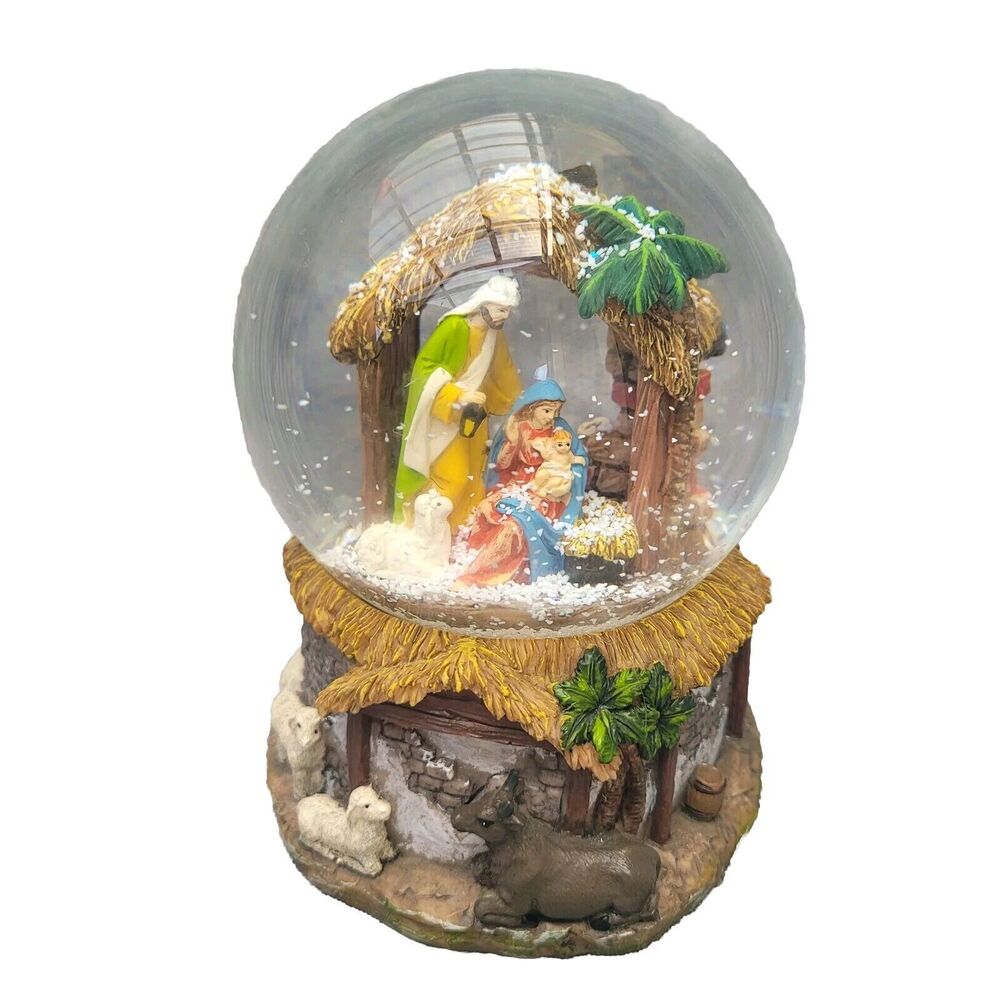 Nativity Manger Musical Snow Globe O Little Town of Bethlehem Works